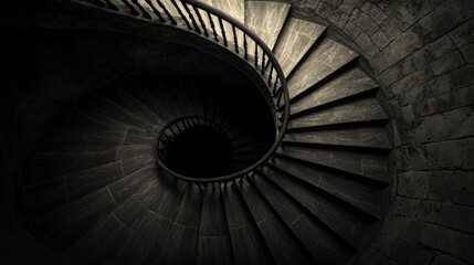 Fototapeta premium Stone Spiral Staircase in Dark Interior