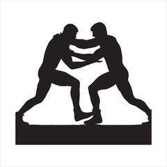 Wrestlers fight silhouette on white background. 
