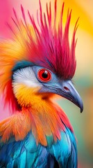 Colorful exotic bird with vibrant plumage close-up. Wildlife and nature beauty concept