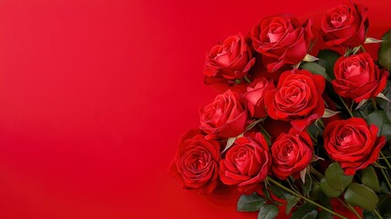 Red Roses on Red Background with Copy Space