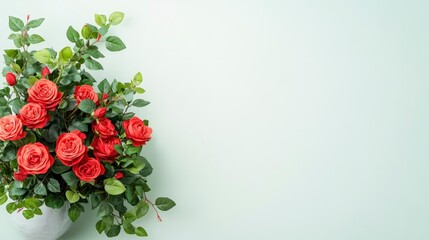 Red Roses Bouquet on a Light Green Background
