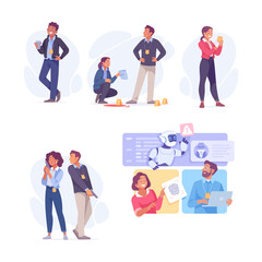 Inspecting Detective Man Character Investigating Case Vector Set