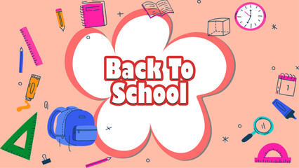 Welcome back to school Realistic background promotion discount offer school  Education Background Design, Greeting text. Vector illustration hand drawn accessories typography school sale banner.
