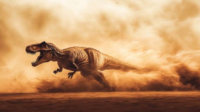 Tyrannosaurus Rex Running Through a Dust Storm - Powered by Adobe