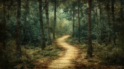 Fototapeta premium Mysterious Forest Path with Sun Rays Through Trees