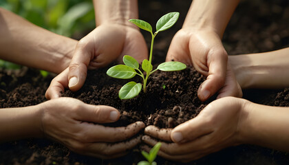 A group of diverse people all supporting the growth, environmental protection, hope and new beginnings