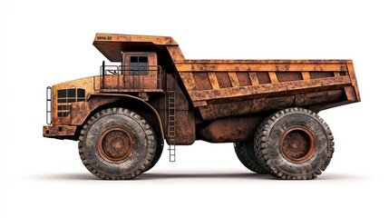 Fototapeta premium Rusty Yellow Dump Truck on White Background