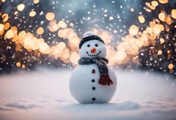 Fototapeta premium Kawaii Snowman, Christmas Eve magic <s1><s2>