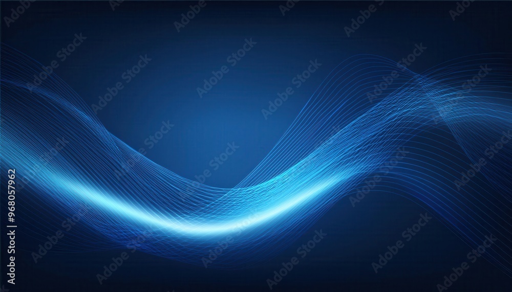 Poster abstract digital waveform. glowing blue light strands on a dark background, symbolizing data flow, t