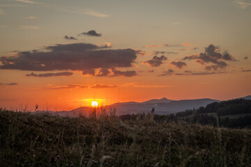 Beautiful summer sunset near Vysoke nad Jizerou town in Krkonose national park
