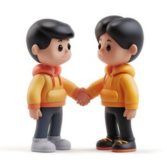 Naklejka premium 3D cartoon of two people shaking hands, set against a white background