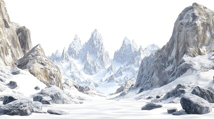 Obraz premium Snowy mountains surrounded by rocks, with some snow on the peaks and rocks covered in a white powder