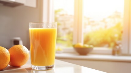Fresh Orange Juice in Sunlit Kitchen