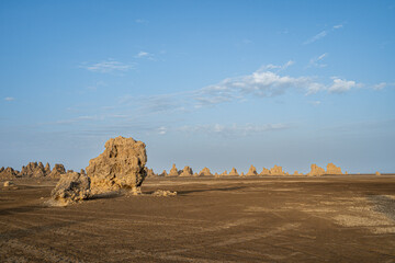 Obraz premium Panoramic of desert landscape in Djibouti, Lake Abbe Area