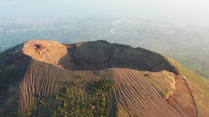 Aerial view of the majestic Vesuvius National Park with its stunning volcano crater, Naples, Italy.