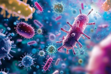 Naklejka premium viruses, bacteria, atoms, molecules and microscopic organisms, microbiology
