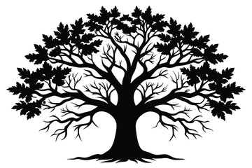 Obraz premium oak tree branches black silhouette A.eps