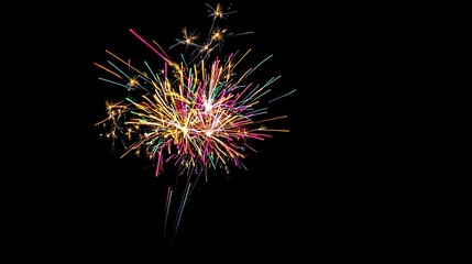 Fototapeta premium A vibrant burst of fireworks lighting up the night sky, showcasing a spectrum of colors against a solid dark background