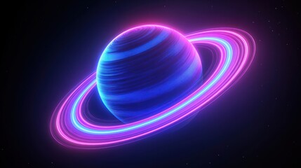 Glowing Planet with Rings in Space