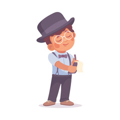 Inspecting Detective Boy Character Write Notes Investigating Case Vector Illustration