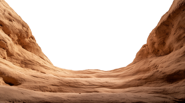 Rocky canyon with layered cliffs isolated on transparent background