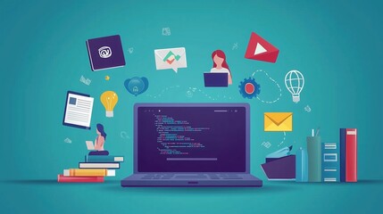 online education, e-learning education concept, learning with video tutorial or webinar, internet lessons, knowledge base