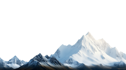 Snowy mountain range with jagged peaks isolated on transparent background