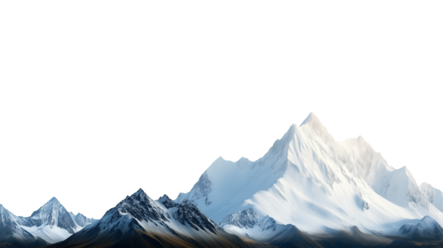 Snowy mountain range with jagged peaks isolated on transparent background