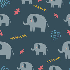 Cute elephant seamless pattern hand drawn cute kids background tender retro pallete