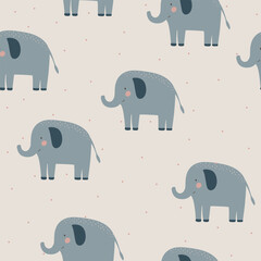 Cute elephant seamless pattern hand drawn cute kids background tender retro pallete