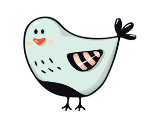 cute cartoon bird. Funny bird isolated on a white background. Children's illustration. Pet store. Feathered pet. hand drawn. Vector illustration.