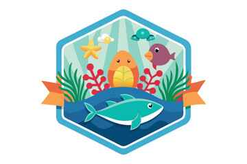 ocean cute badge clean silhouette color vector L.eps