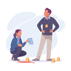Inspecting Detective Man and Woman Character Investigating Case Vector Illustration
