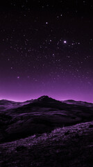 Purple black space sky and a small hill. Phone wallpaper