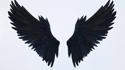 Fototapeta premium Realistic black angel wings displayed against a light solid color background, creating a serene and ethereal atmosphere