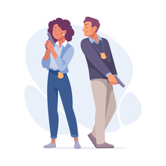 Inspecting Detective Man and Woman Character Investigating Case Vector Illustration