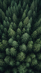 Dark green forest, various trees, top view. Wallpaper