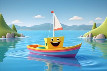 Naklejka premium 3D boat with a happy face