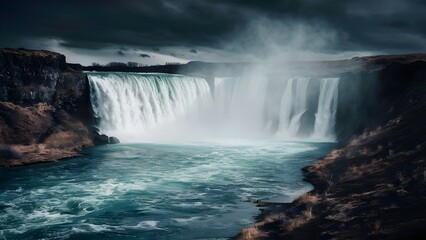 Obraz premium Breathtaking Photograph of a Majestic Waterfall Tumbling Down a Cliff