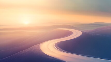 A winding road disappearing into a bright horizon with subtle gradients, symbolizing a journey towards success