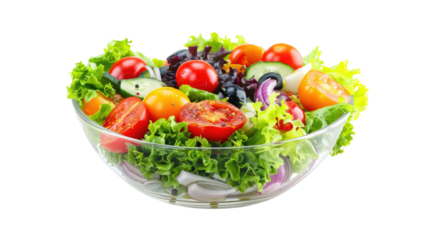 Healthy green salad with fresh vegetables isolated on transparent