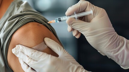 Close-Up of Vaccination Injection in Patient&rsquo;s Arm by Medical Professional, Immunization, Healthcare, Vaccine Administration, Pandemic Prevention, Public Health Safety, Medical Care, Generated AI