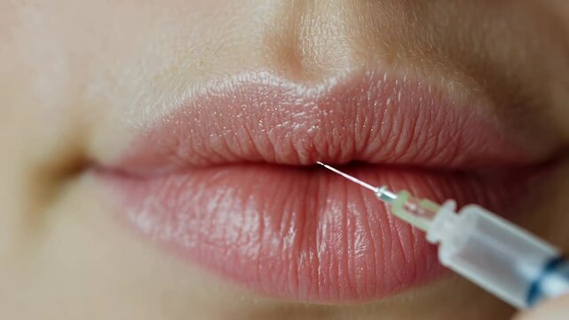 Close-Up of Lips Receiving Cosmetic Injection