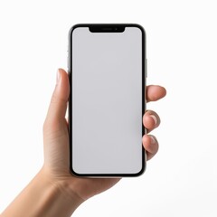 Hand Holding Blank Smartphone Screen Mockup Isolated on White Background, Generated AI