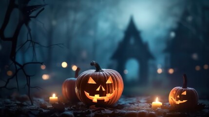 Halloween Jack-O-Lanterns in a Spooky Forest