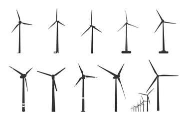 Wind turbine silhouette, Wind turbine svg, Wind turbine clipart, Wind turbine vector set.