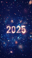 A vibrant wallpaper banner highlights the year 2025, filled with festive sparkles and confetti, perfect for New Year celebrations