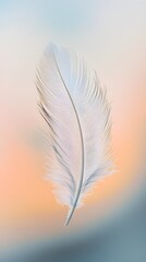 Naklejka premium A single feather caught in the wind, floating gracefully against a pastel backdrop, evoking a sense of freedom