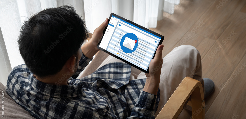 Poster email notification message showing on computer screen snugly. digital marketing message information 