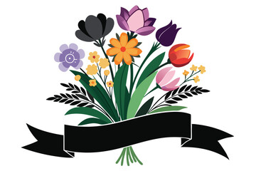 spring flower bouquet tied with ribbon X.eps